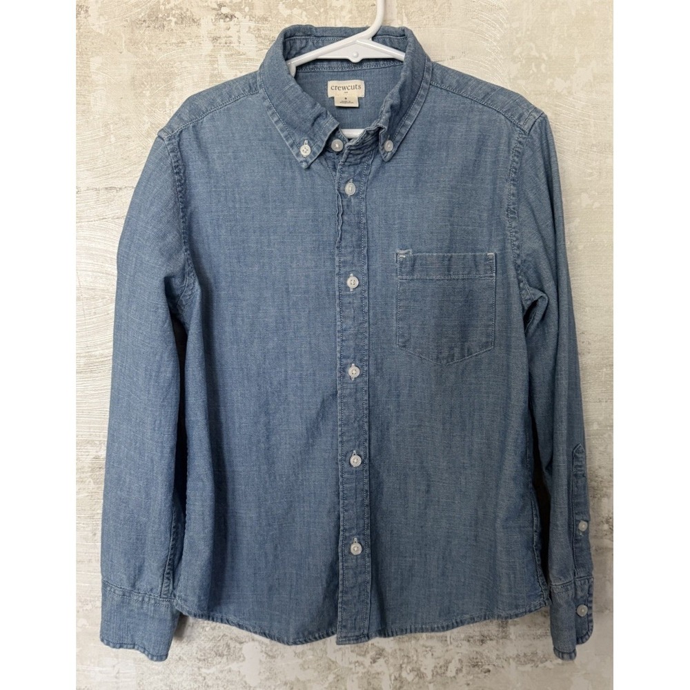 Crewcuts by J Crew 100% Cotton Chambray Long Sleeve Button Up Shirt Blue Sz 8